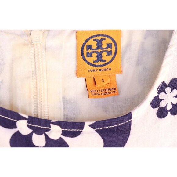 Tory Burch Size US2 XS Purple White Sundress Floral Linen Sleeveless Tank Mini - Picture 4 of 8